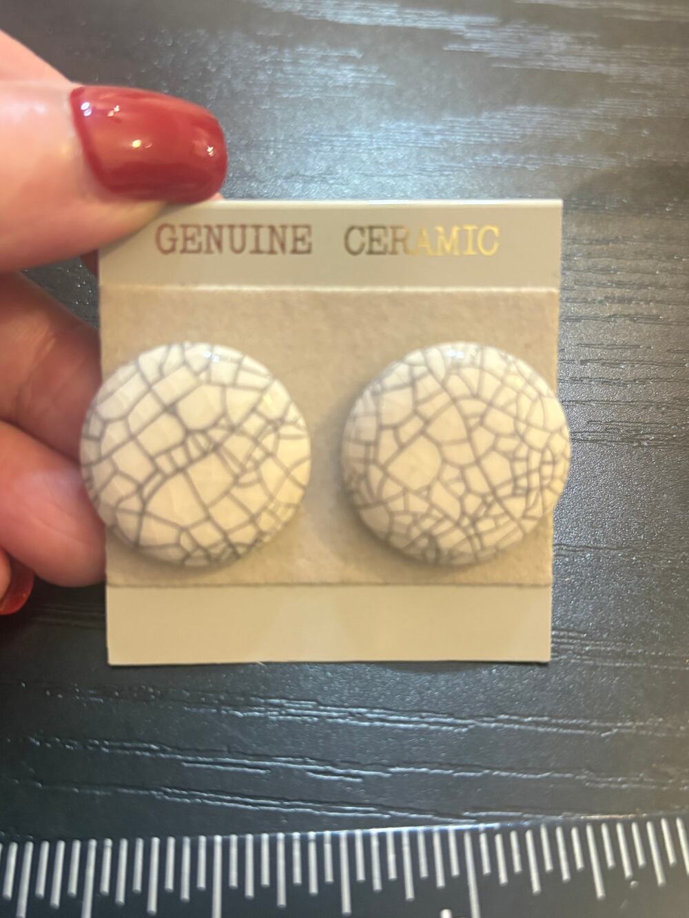 Vintage Genuine Ceramic Crackle Button Earrings